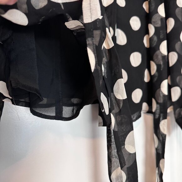 JONES NEW YORK PETITE  | Polka Dot Blouse w Sheer Sleeves | Blk White | Size: 6P - Picture 9 of 13